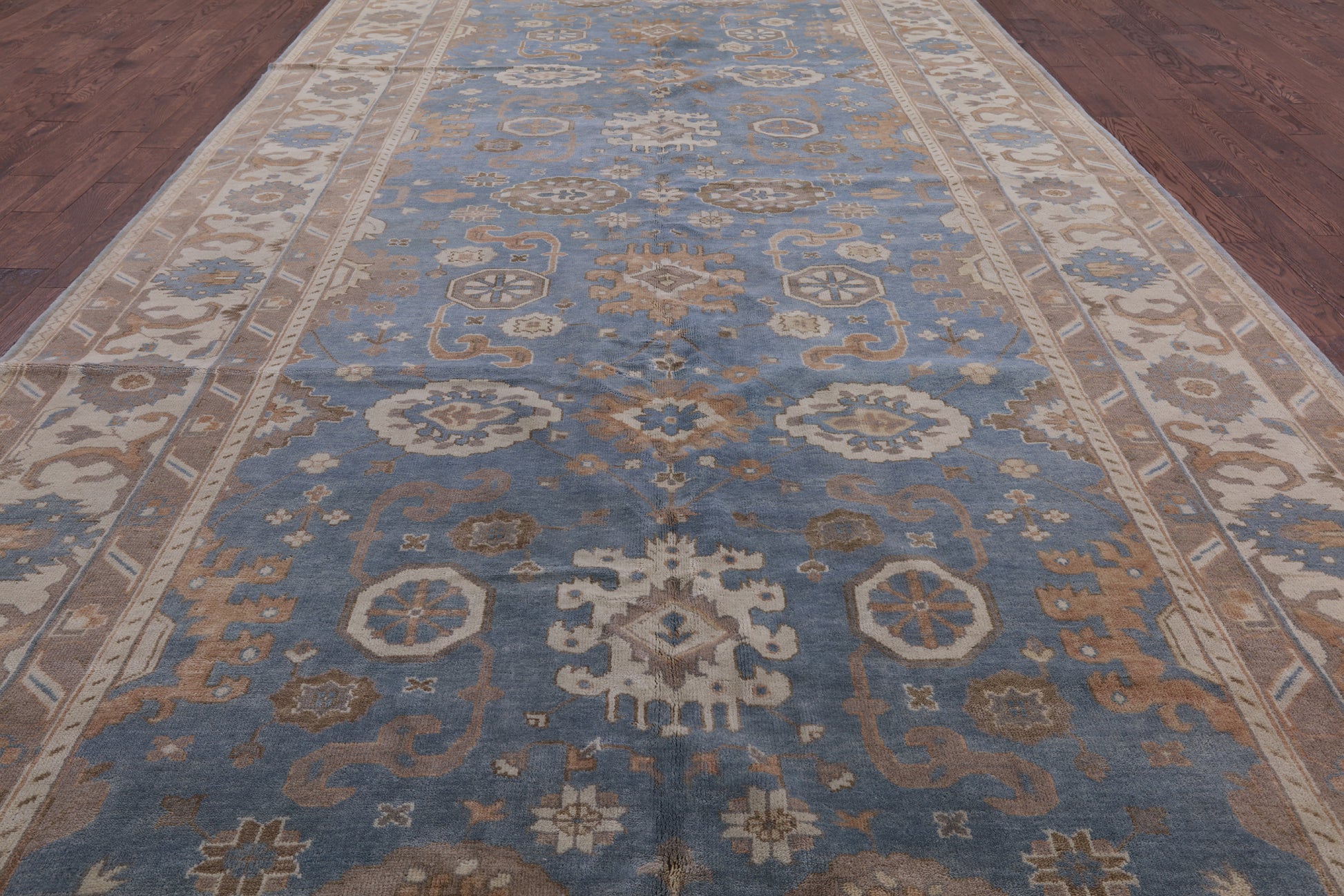 Blue Turkish Oushak Hand Knotted Wool Rug - 9' 0" X 18' 3" - Golden Nile