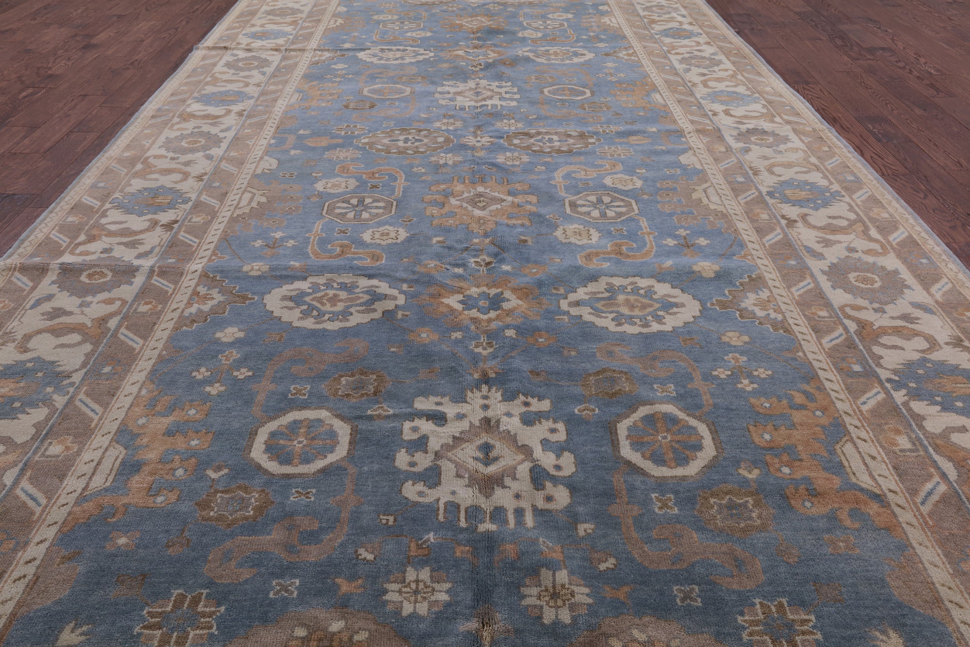 Blue Turkish Oushak Hand Knotted Wool Rug - 9' 0" X 18' 3" - Golden Nile
