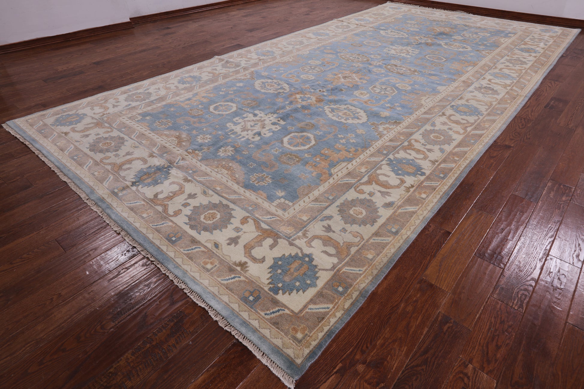 Blue Turkish Oushak Hand Knotted Wool Rug - 9' 0" X 18' 3" - Golden Nile