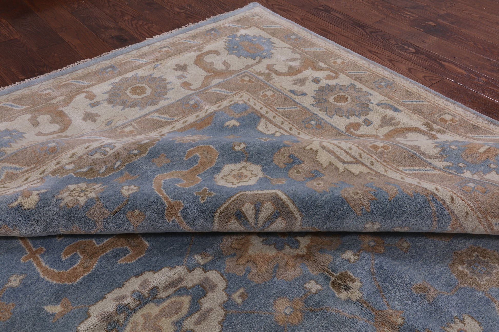 Blue Turkish Oushak Hand Knotted Wool Rug - 9' 0" X 18' 3" - Golden Nile