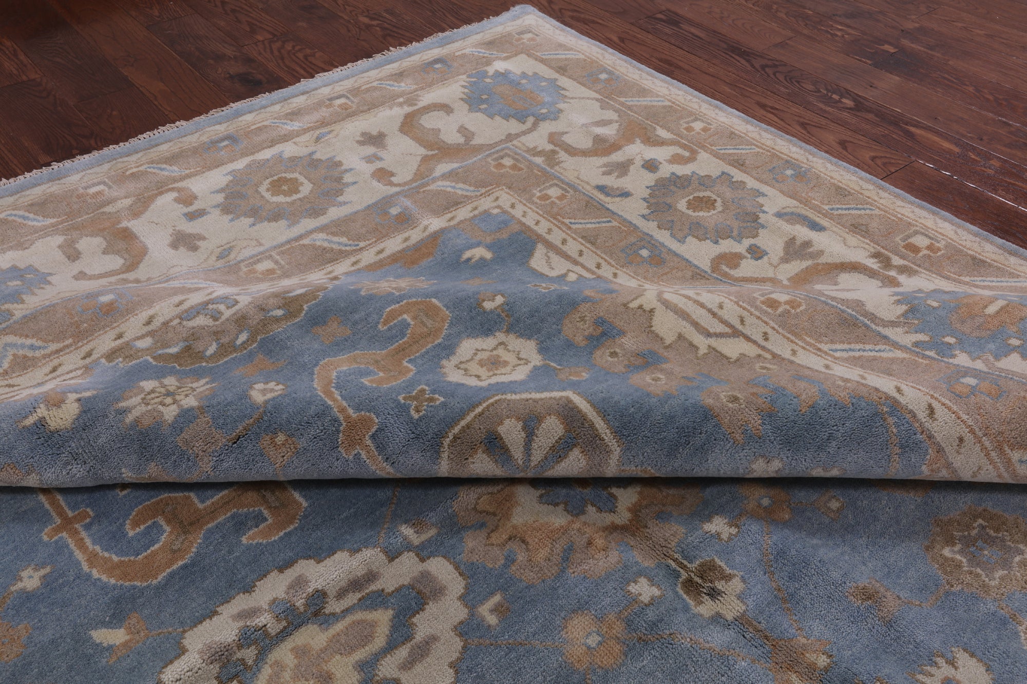 Blue Turkish Oushak Hand Knotted Wool Rug - 9' 0" X 18' 3" - Golden Nile