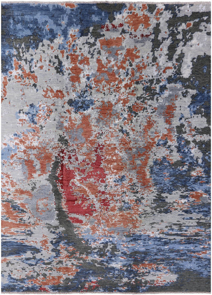 Abstract Contemporary Wool & Silk Handmade Rug - 9' 0" X 12' 2" - Golden Nile