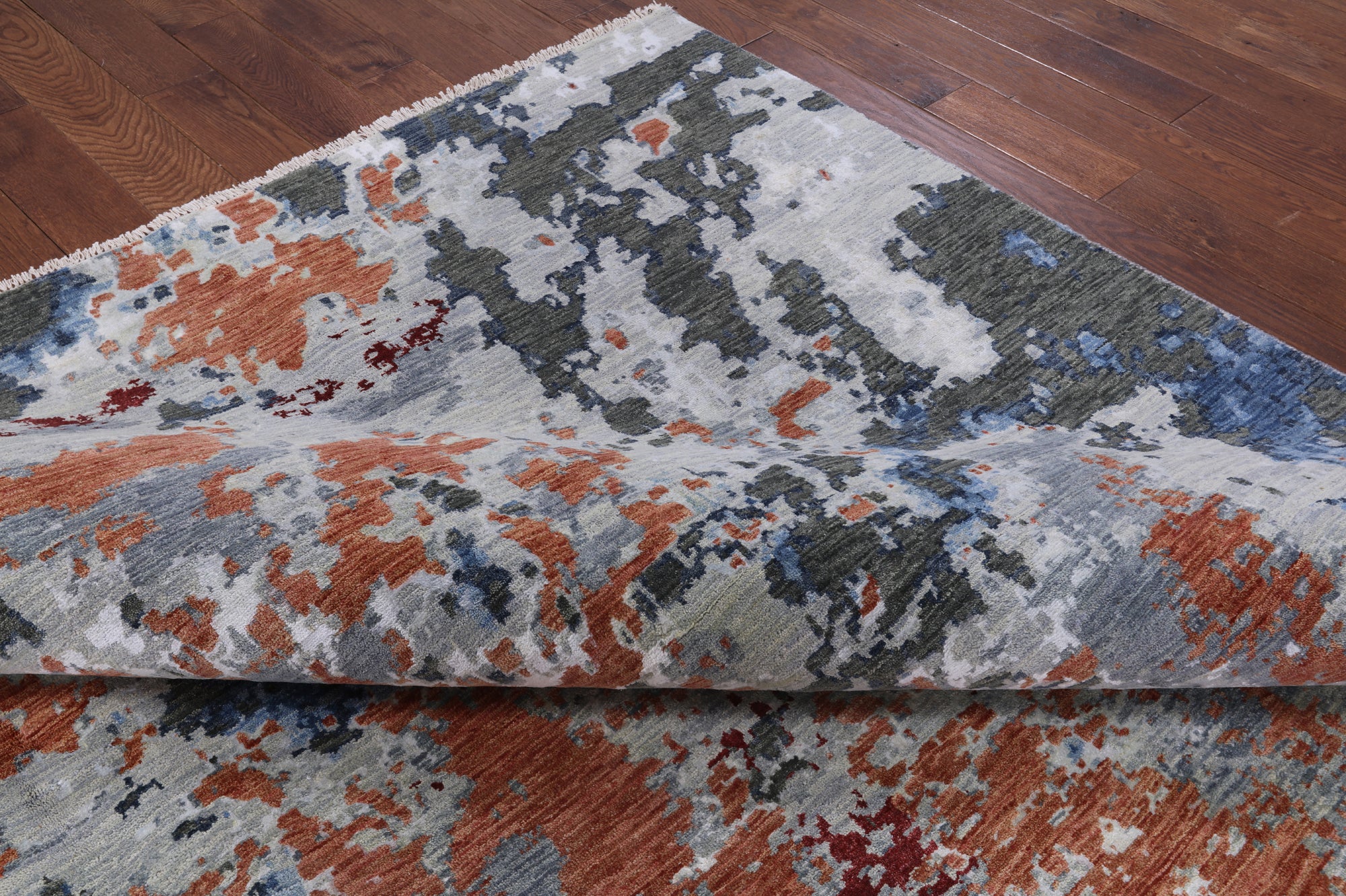 Abstract Contemporary Wool & Silk Handmade Rug - 9' 0" X 12' 2" - Golden Nile