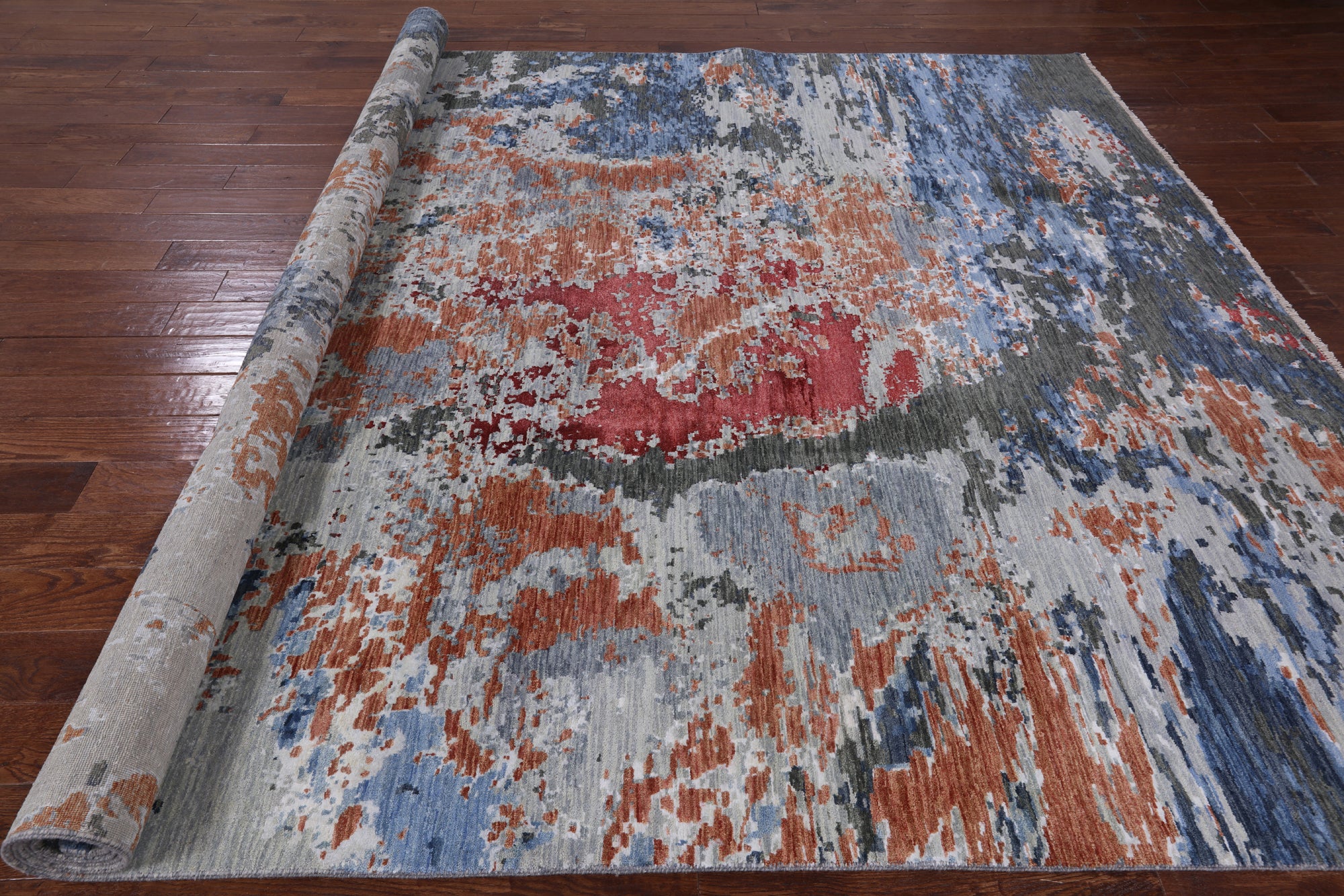 Abstract Contemporary Wool & Silk Handmade Rug - 9' 0" X 12' 2" - Golden Nile