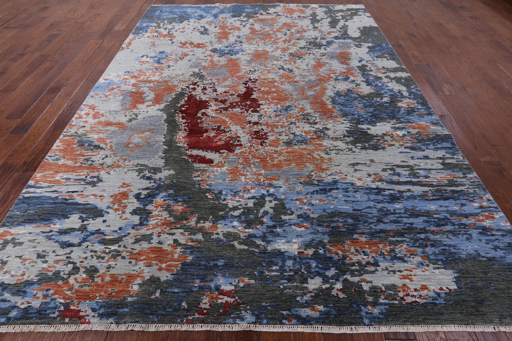 Abstract Contemporary Wool & Silk Handmade Rug - 9' 0" X 12' 2" - Golden Nile