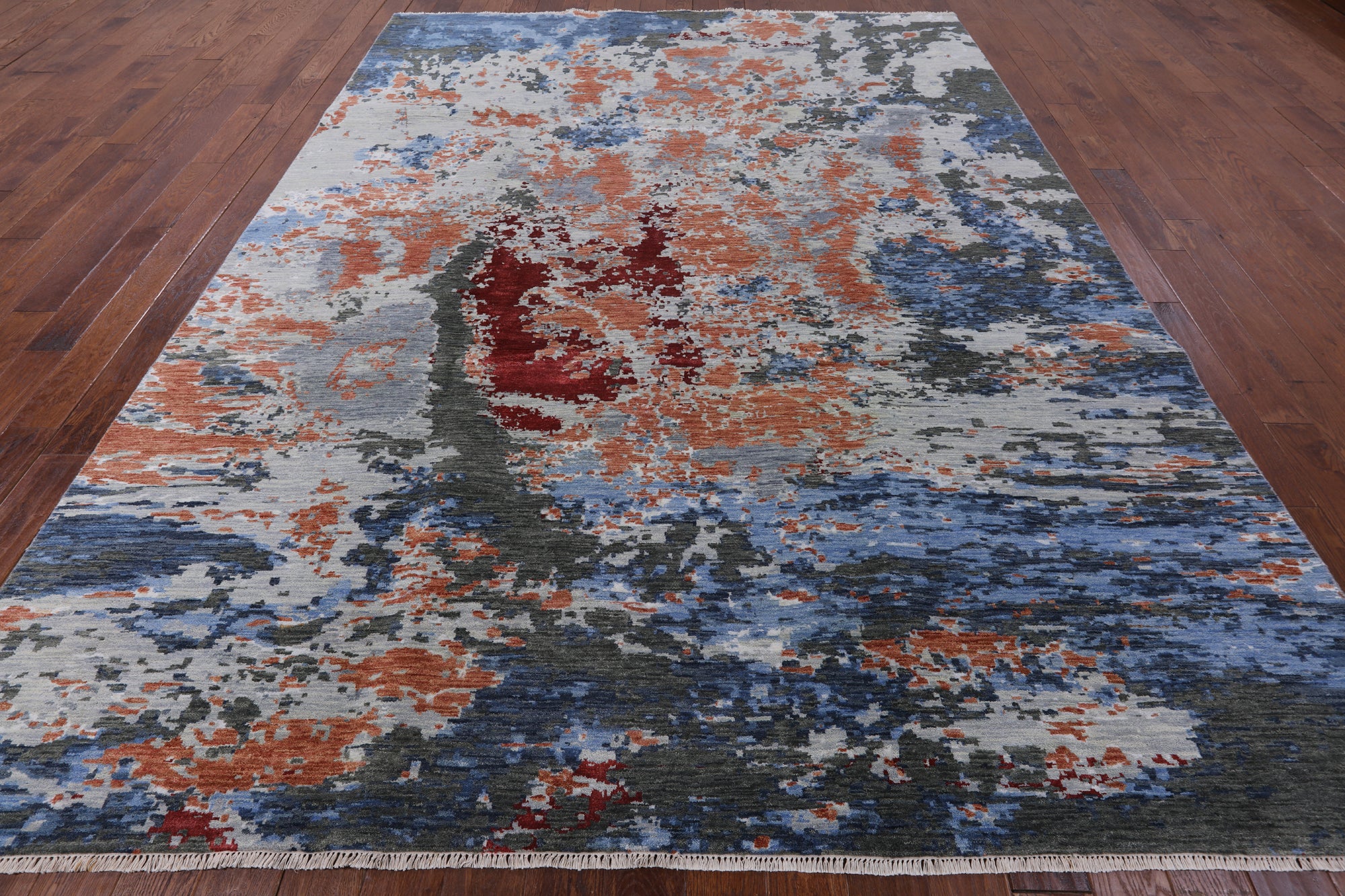 Abstract Contemporary Wool & Silk Handmade Rug - 9' 0" X 12' 2" - Golden Nile