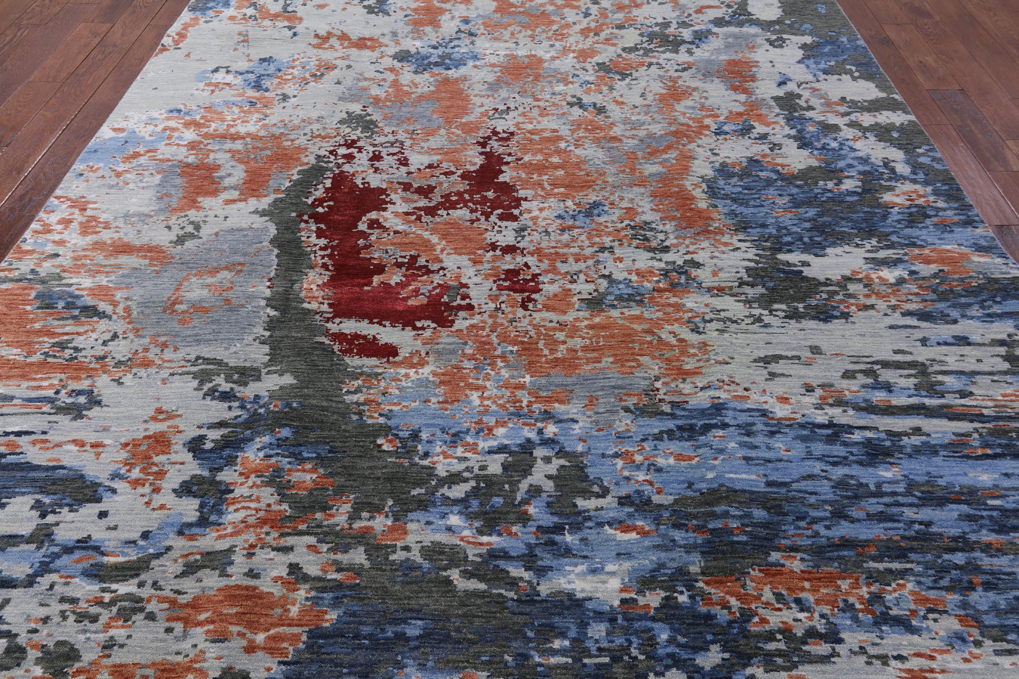 Abstract Contemporary Wool & Silk Handmade Rug - 9' 0" X 12' 2" - Golden Nile