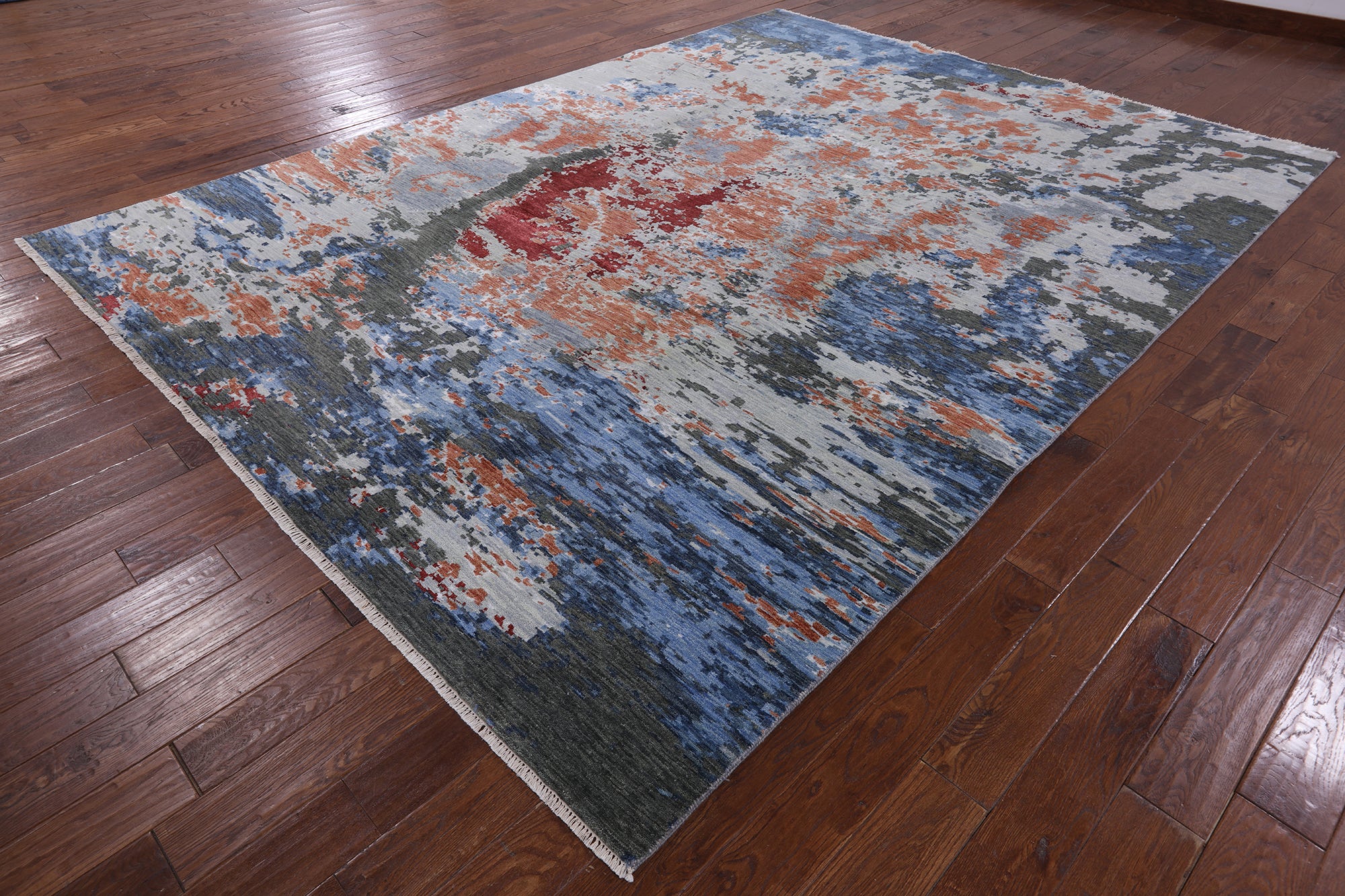 Abstract Contemporary Wool & Silk Handmade Rug - 9' 0" X 12' 2" - Golden Nile