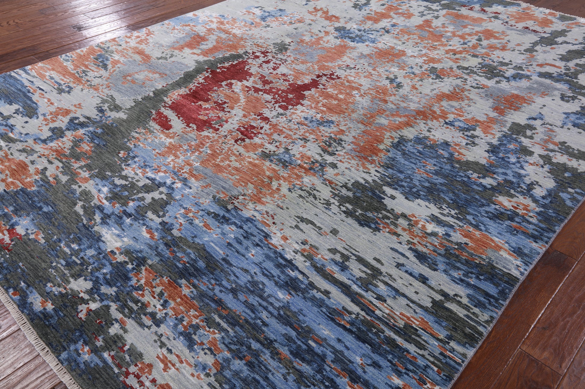 Abstract Contemporary Wool & Silk Handmade Rug - 9' 0" X 12' 2" - Golden Nile