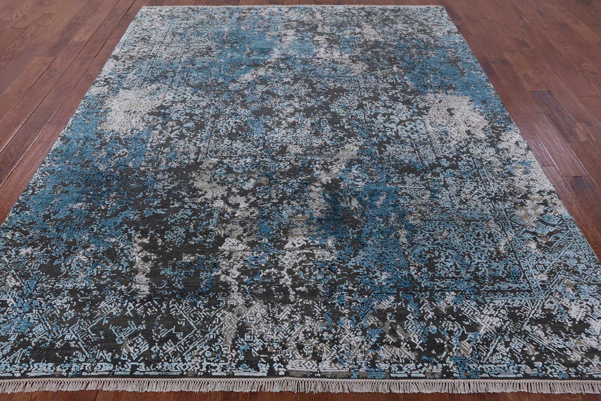 8' X 10' Pure Silk With Oxidized Wool Abstract Design Rug - Golden Nile
