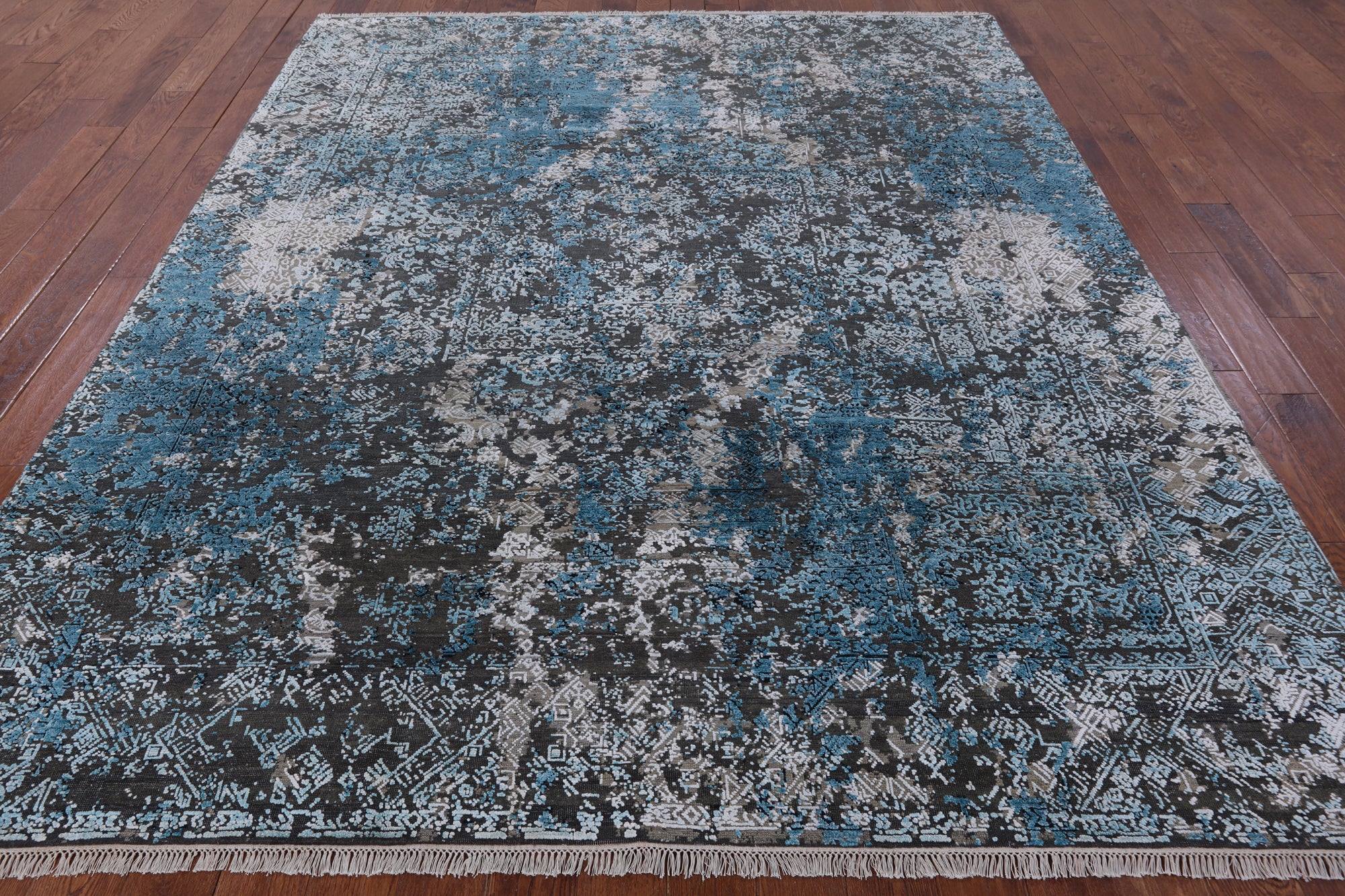 8' X 10' Pure Silk With Oxidized Wool Abstract Design Rug - Golden Nile