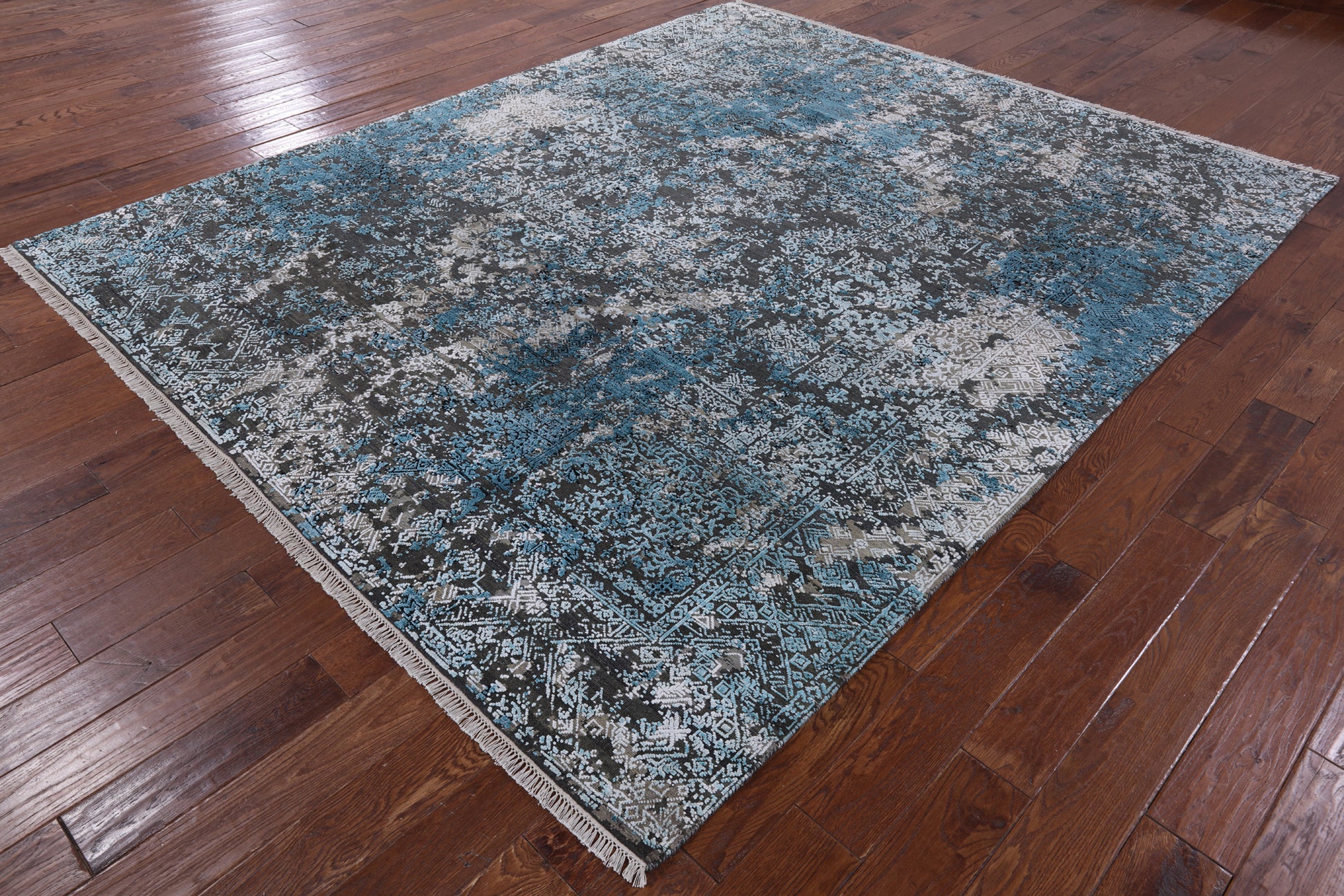 8' X 10' Pure Silk With Oxidized Wool Abstract Design Rug - Golden Nile