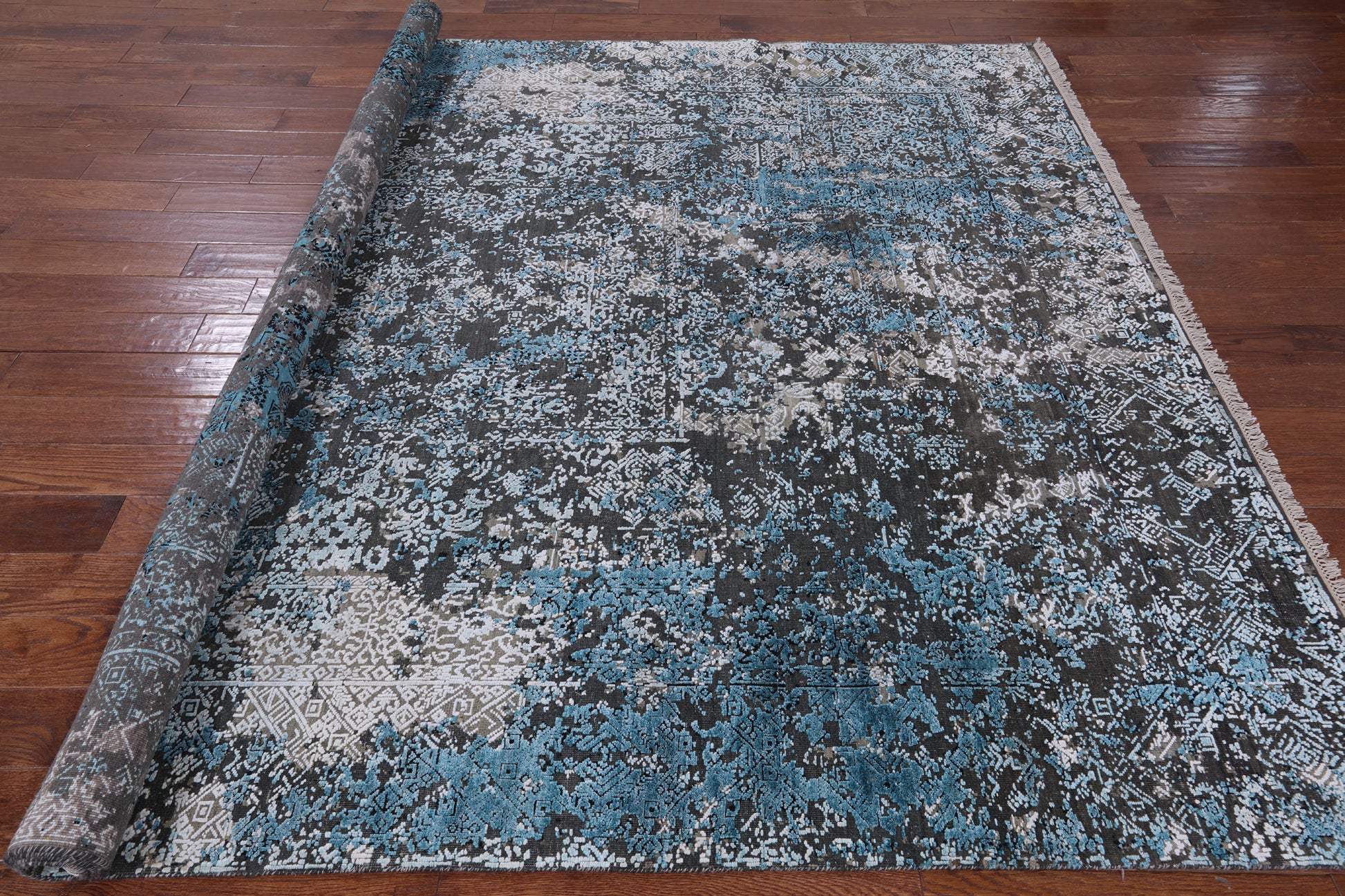 8' X 10' Pure Silk With Oxidized Wool Abstract Design Rug - Golden Nile