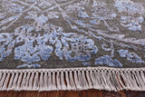 9' X 12' Pure Silk With Oxidized Wool Floral Desing Rug - Golden Nile