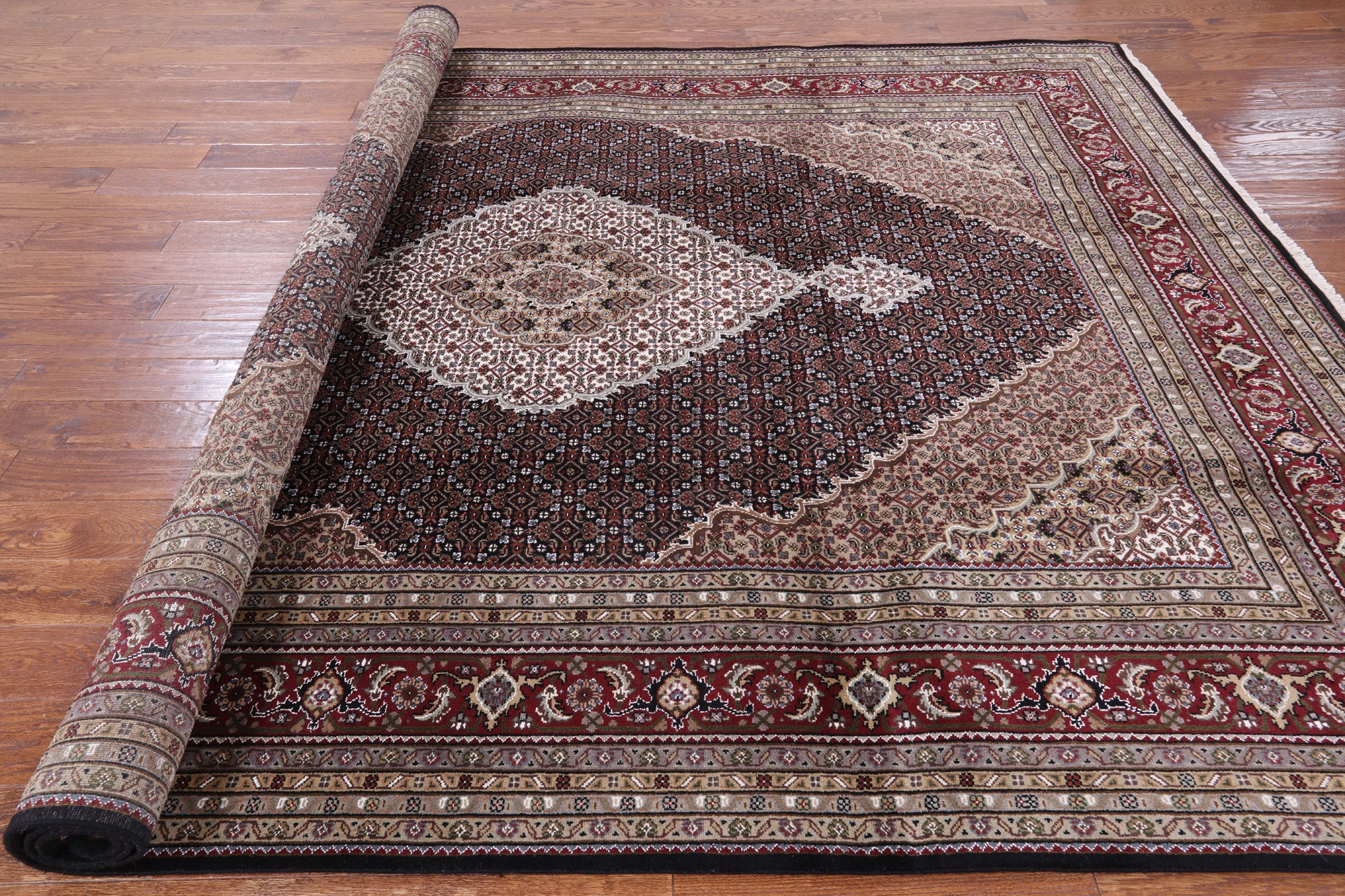 Black Bijar Handmade Wool & Silk Rug - 8' 3" X 10' 6" - Golden Nile