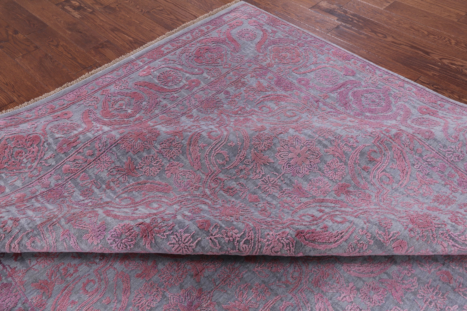 Grey Modern Handmade Wool & Silk Rug - 8' 11" X 11' 9" - Golden Nile