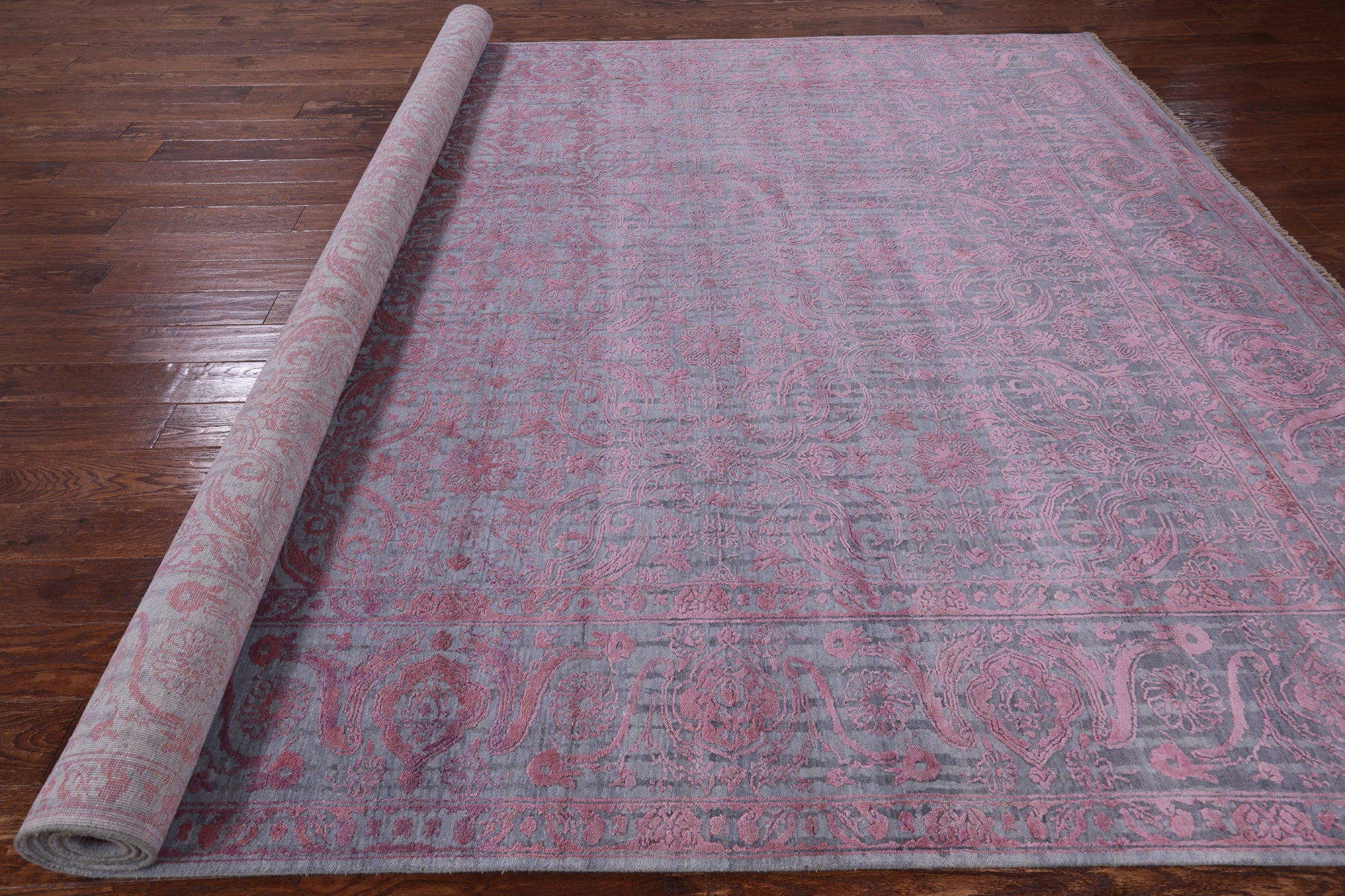 Grey Modern Handmade Wool & Silk Rug - 8' 11" X 11' 9" - Golden Nile