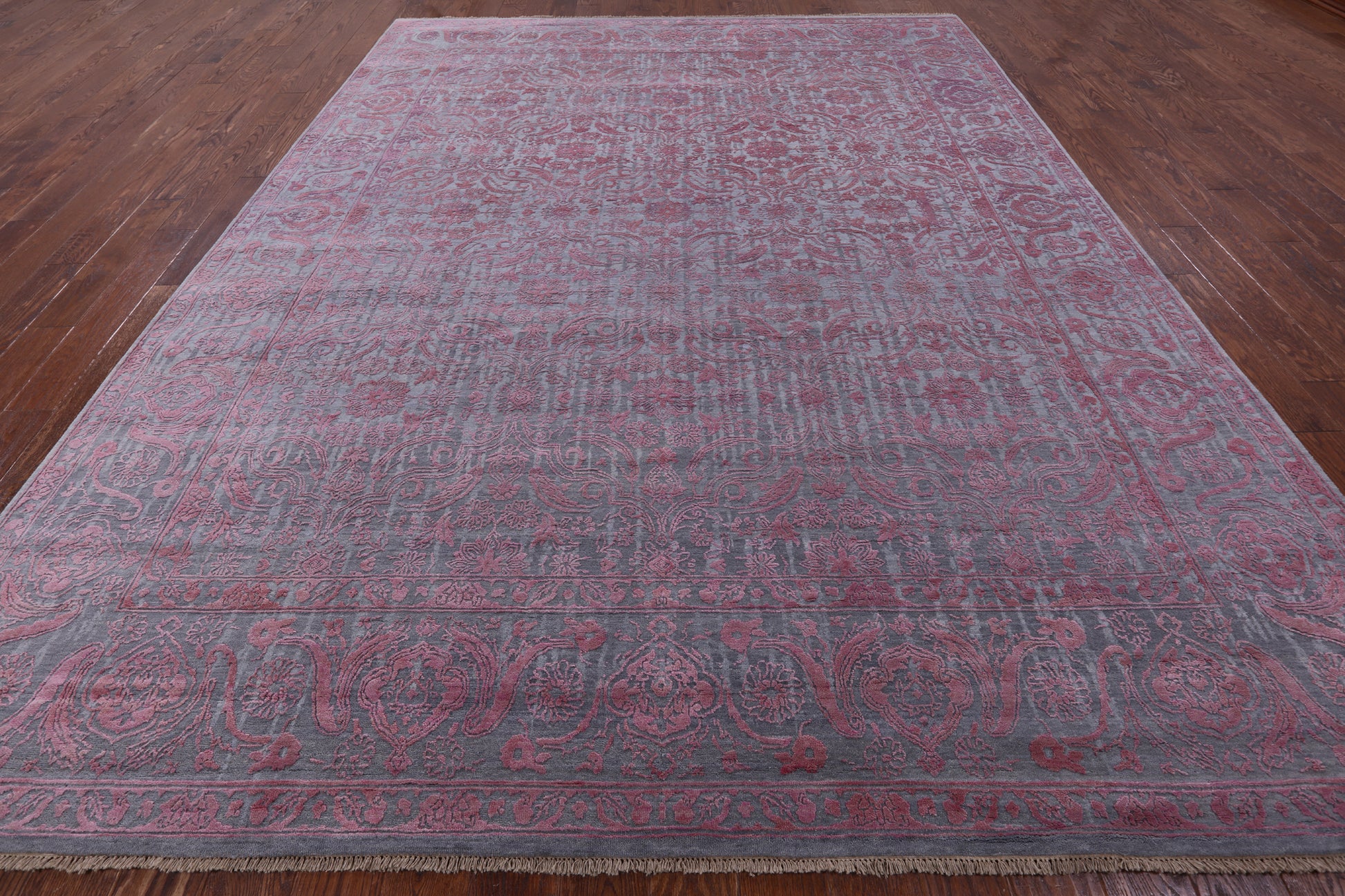 Grey Modern Handmade Wool & Silk Rug - 8' 11" X 11' 9" - Golden Nile