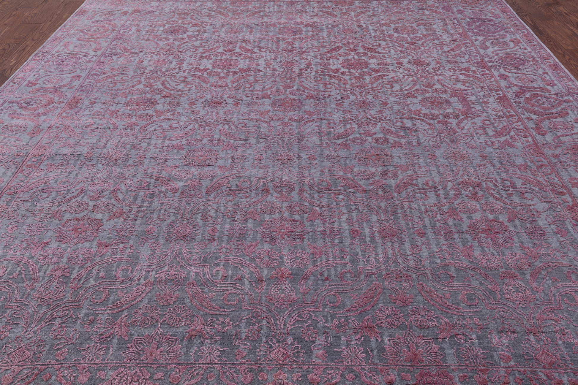 Grey Modern Handmade Wool & Silk Rug - 8' 11" X 11' 9" - Golden Nile