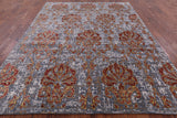 Floral Design Hand Knotted Wool & Silk Hi-Lo Pile Rug - 7' 11" X 10' 9" - Golden Nile
