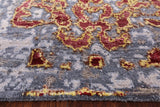 Floral Design Hand Knotted Wool & Silk Hi-Lo Pile Rug - 7' 11" X 10' 9" - Golden Nile