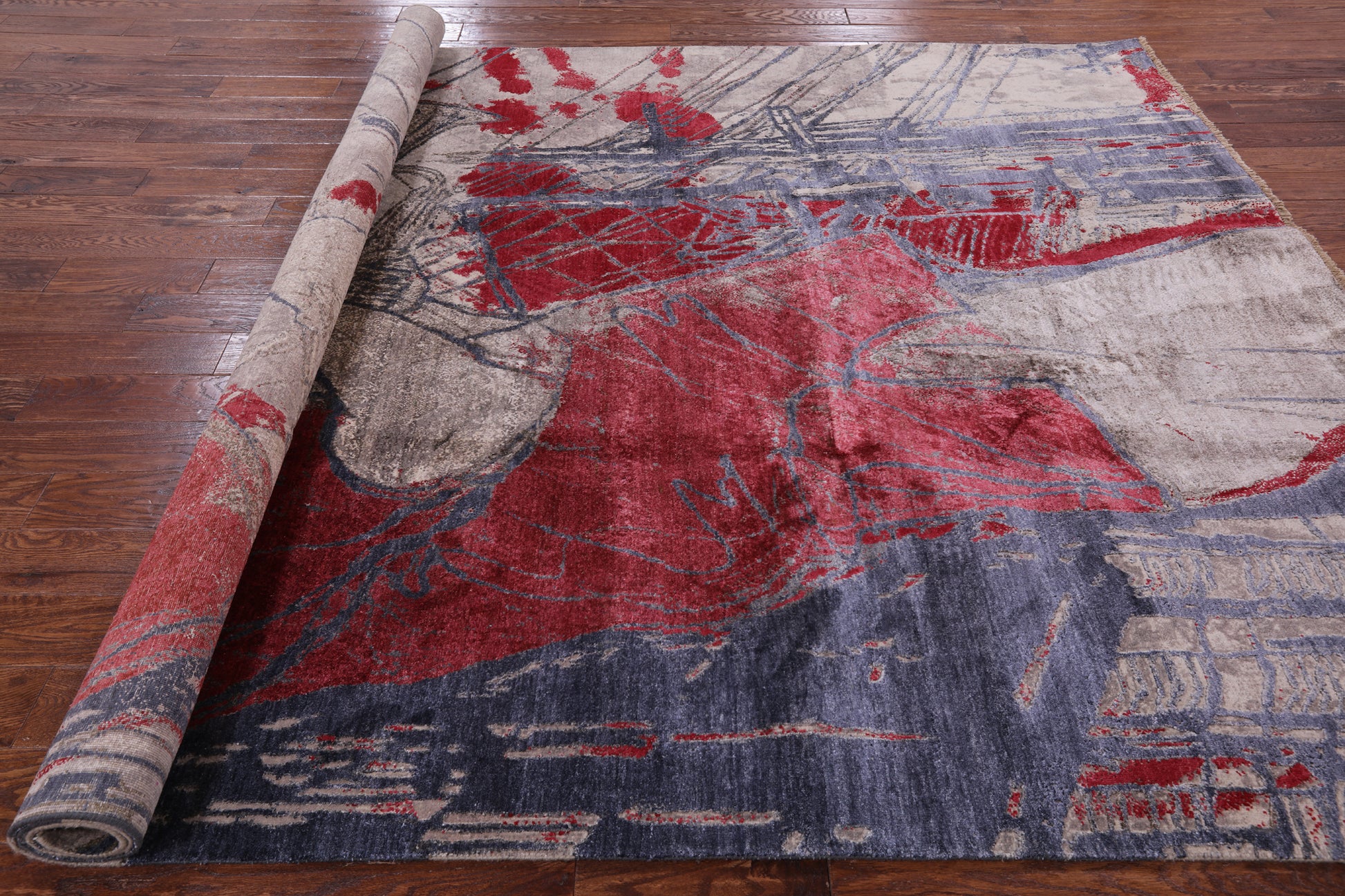Trumpet Player Design Modern Hand Knotted Wool & Silk Rug - 7' 11" X 10' 4" - Golden Nile
