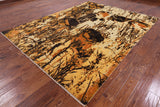 Modern Floral Hand Knotted Wool & Silk Area Rug - 7' 9" X 10' 1" - Golden Nile