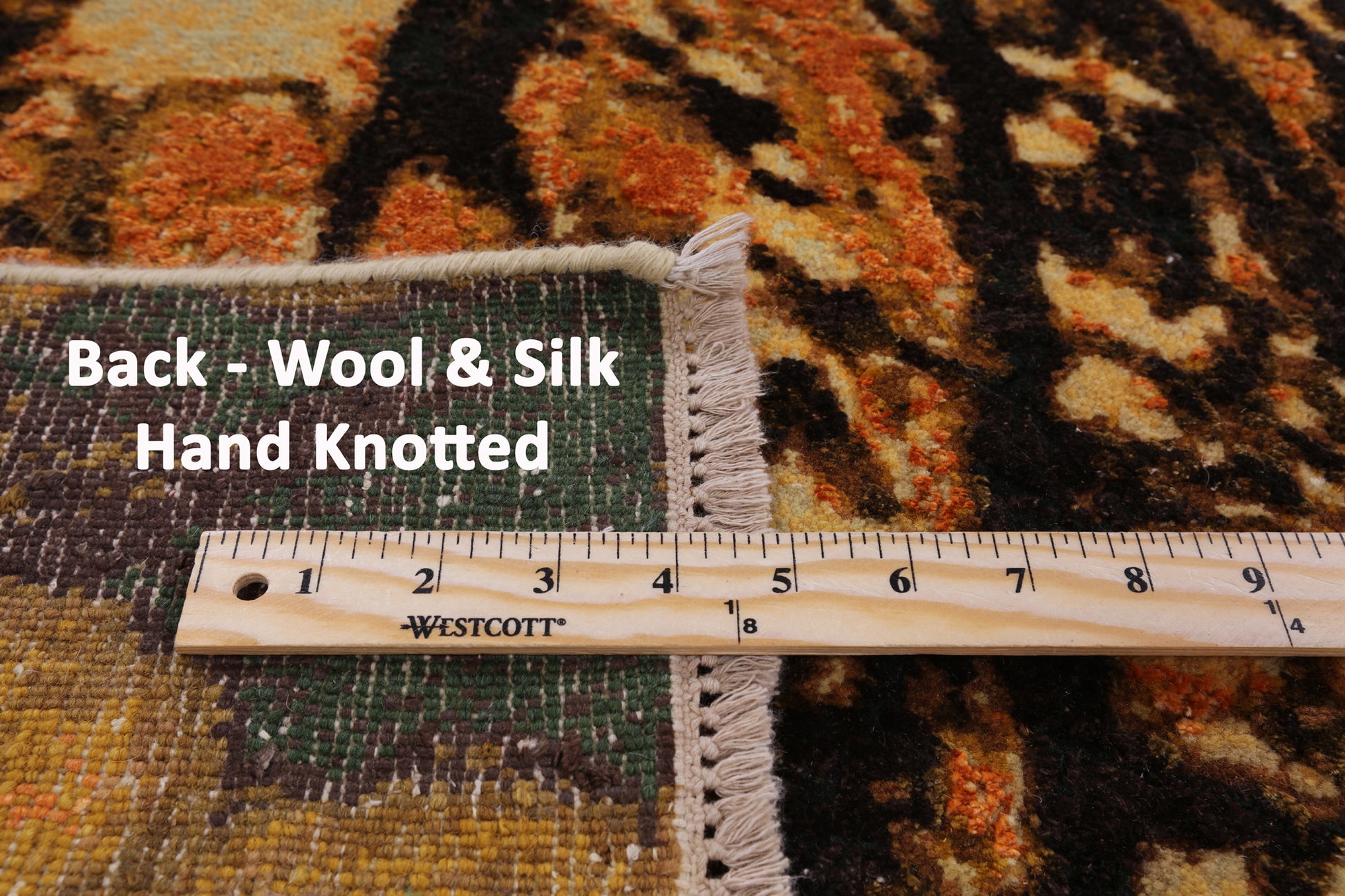 Modern Floral Hand Knotted Wool & Silk Area Rug - 7' 9" X 10' 1" - Golden Nile