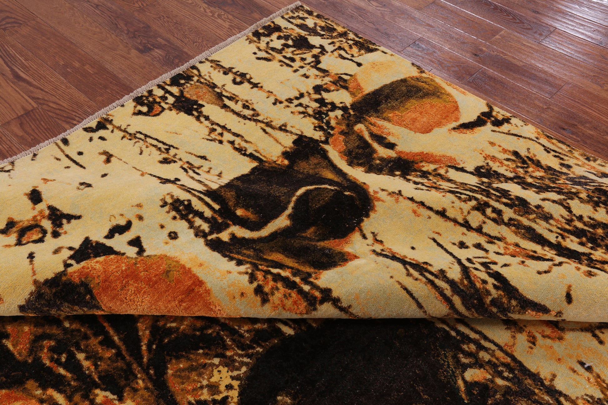 Modern Floral Hand Knotted Wool & Silk Area Rug - 7' 9" X 10' 1" - Golden Nile