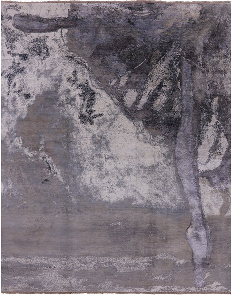 Grey Ballerina Ballet Dancer Design Modern Handmade Wool & Silk Rug - 8' 0" X 10' 0" - Golden Nile