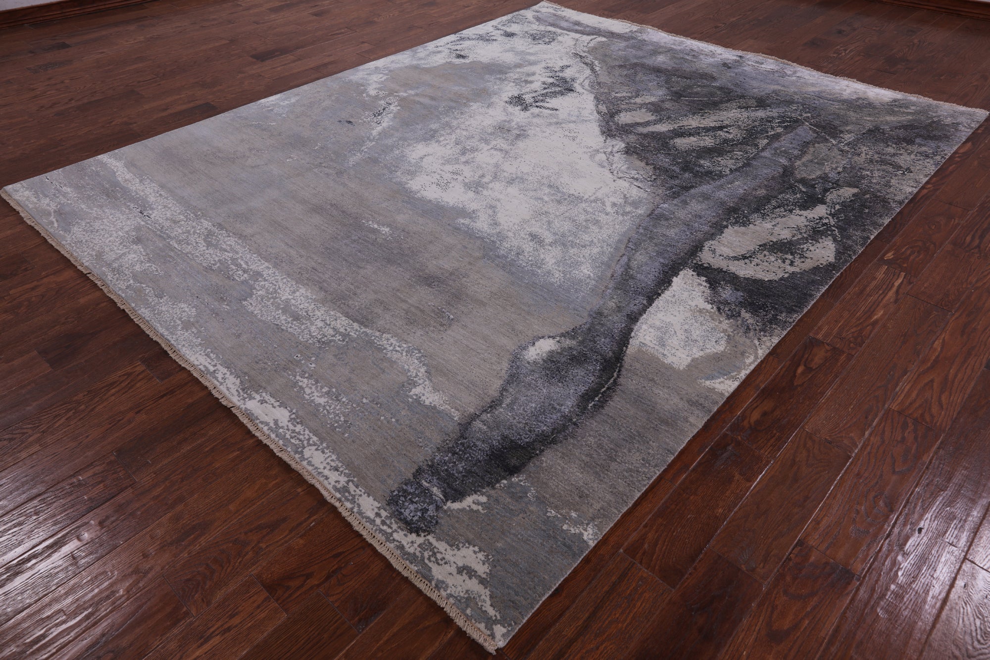 Grey Ballerina Ballet Dancer Design Modern Handmade Wool & Silk Rug - 8' 0" X 10' 0" - Golden Nile