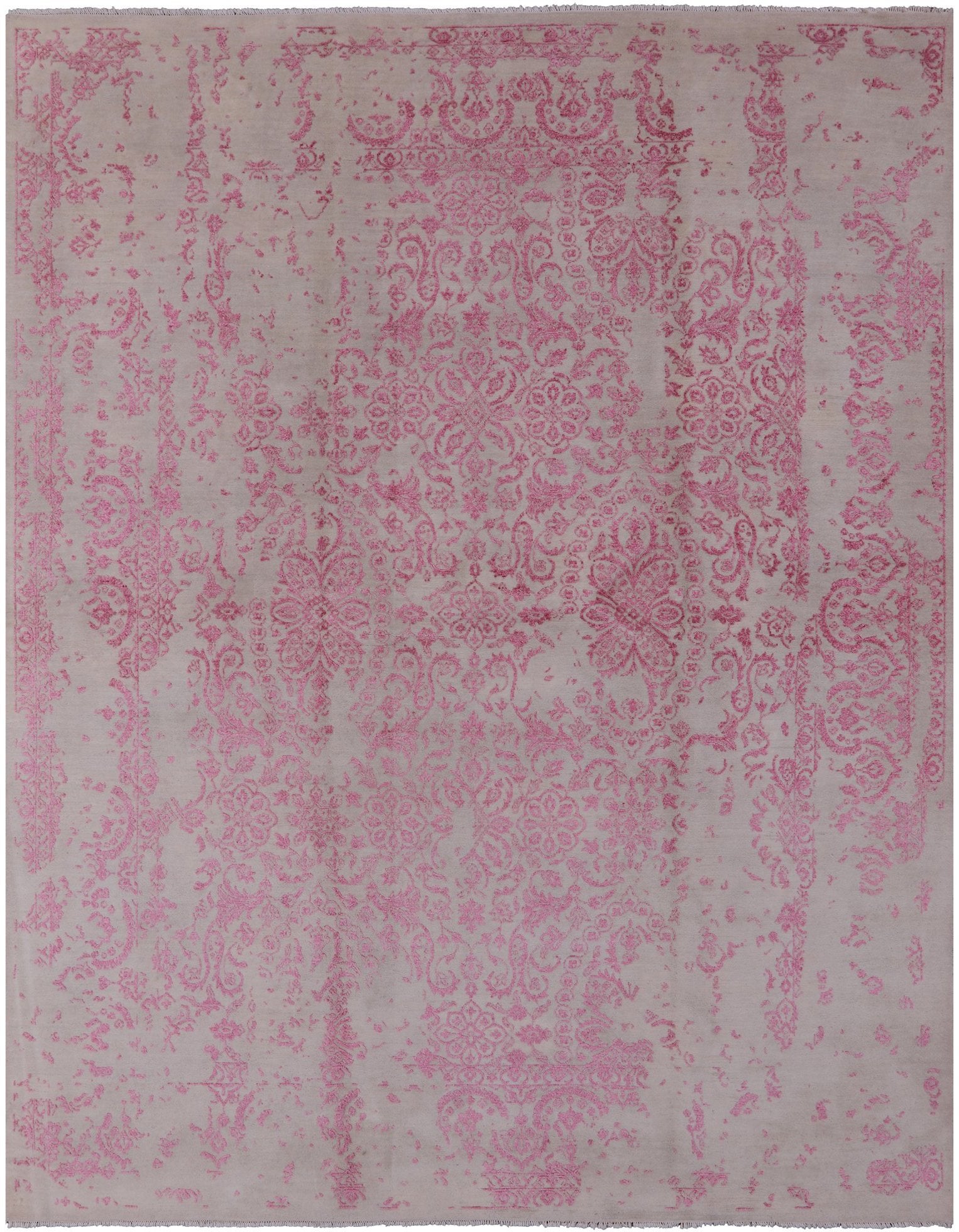 Ivory Modern Wool & Silk Hand Knotted Rug - 8' 1" X 10' 2" - Golden Nile