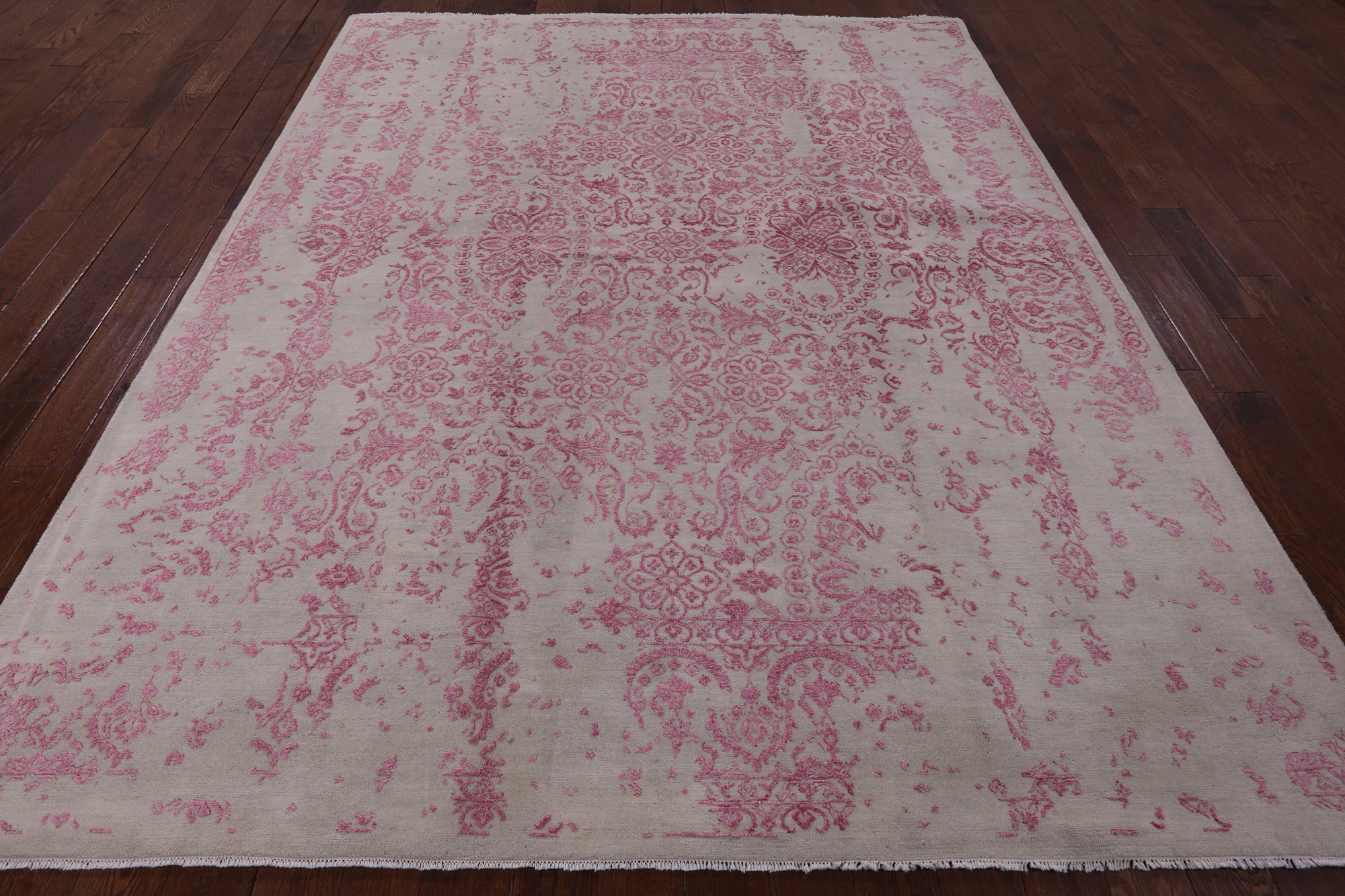 Ivory Modern Wool & Silk Hand Knotted Rug - 8' 1" X 10' 2" - Golden Nile