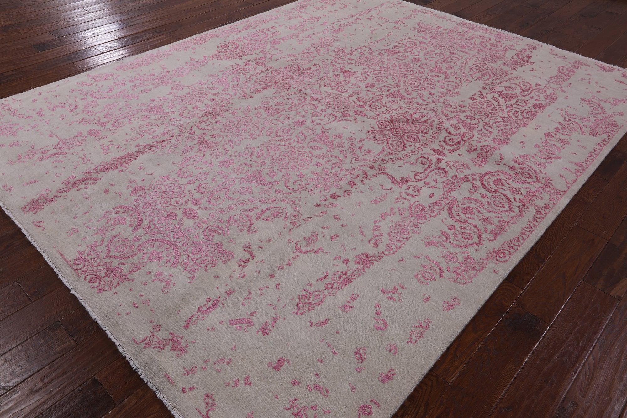 Ivory Modern Wool & Silk Hand Knotted Rug - 8' 1" X 10' 2" - Golden Nile