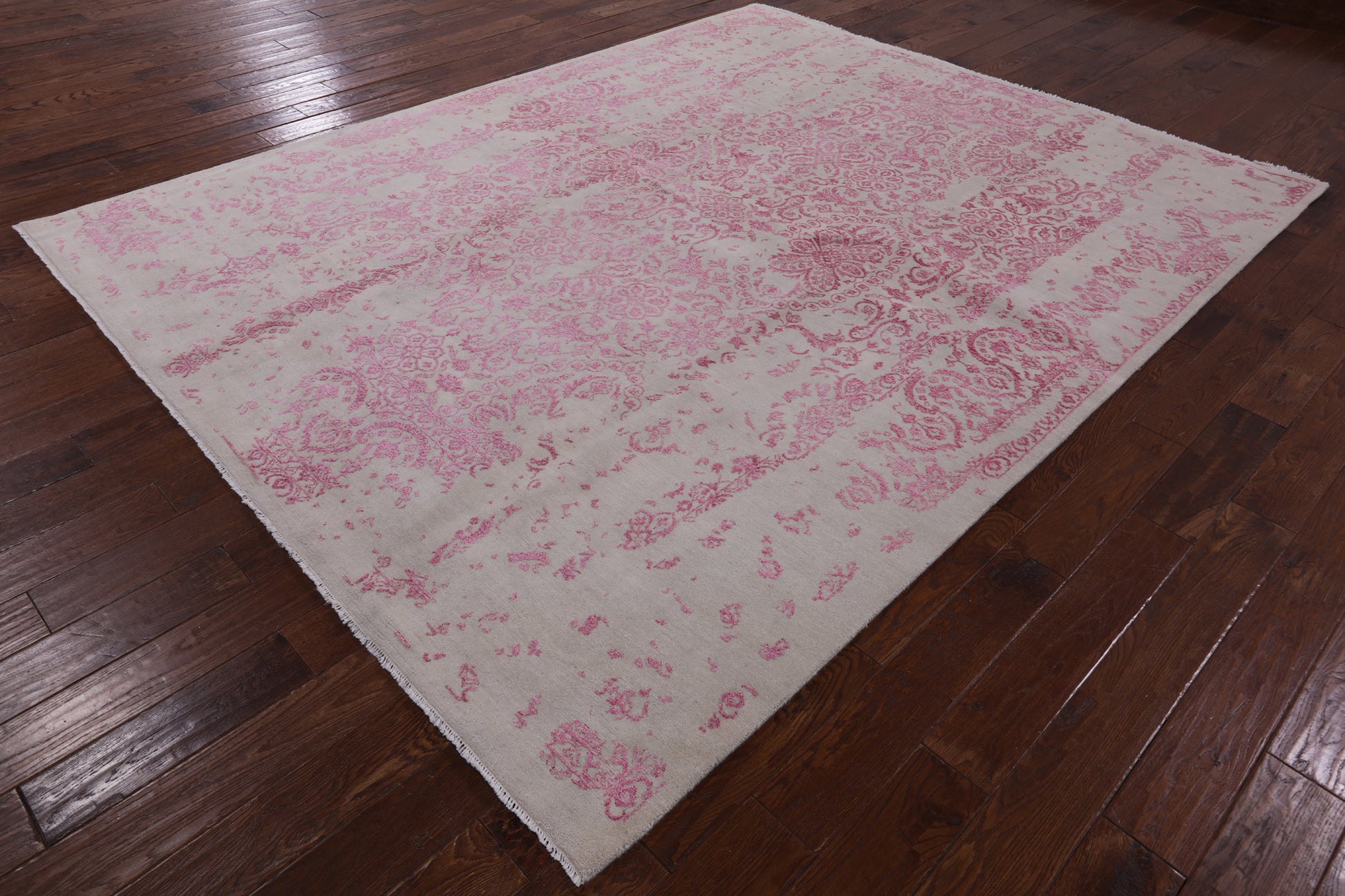 Ivory Modern Wool & Silk Hand Knotted Rug - 8' 1" X 10' 2" - Golden Nile