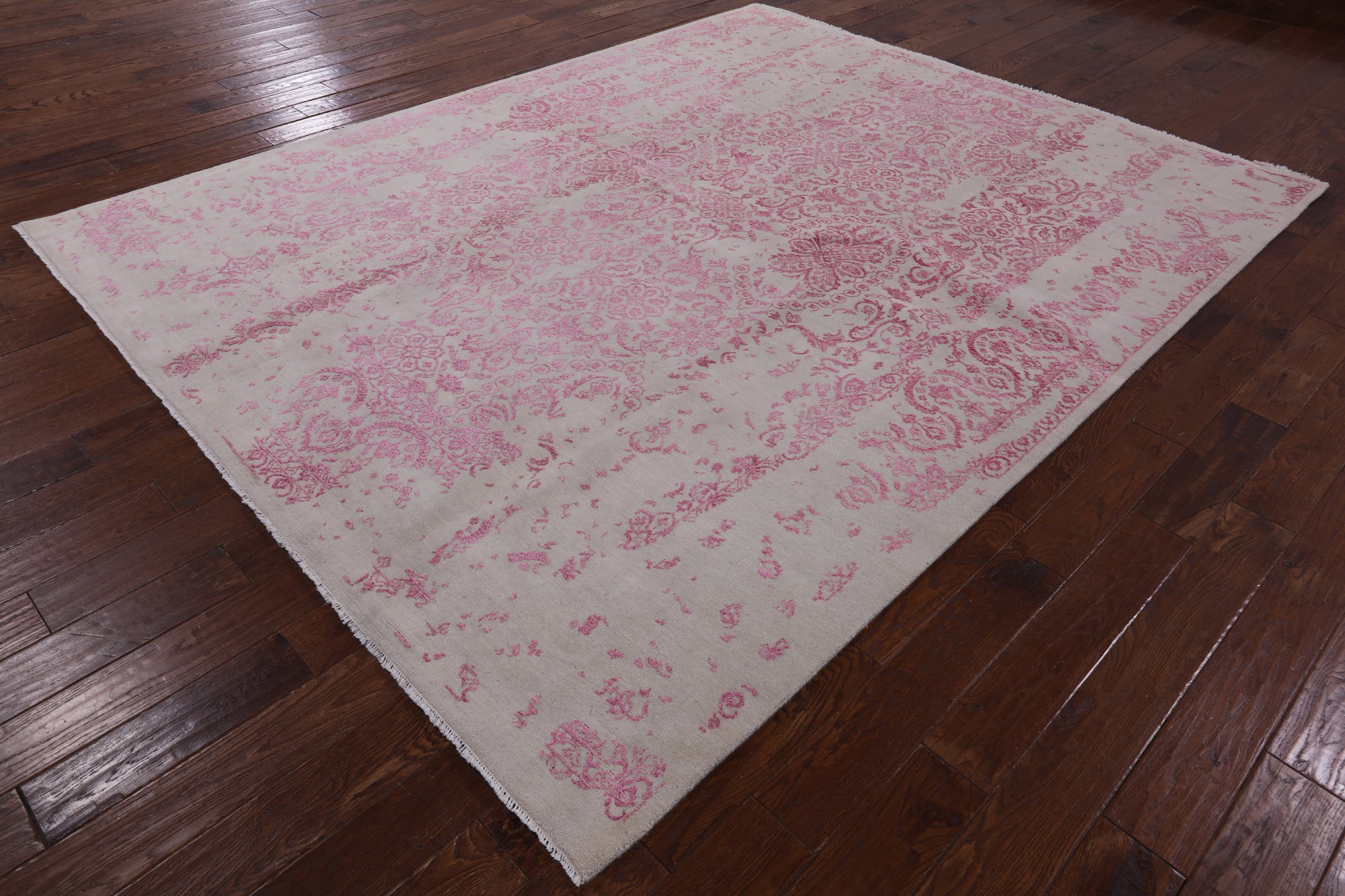 Ivory Modern Wool & Silk Hand Knotted Rug - 8' 1" X 10' 2" - Golden Nile