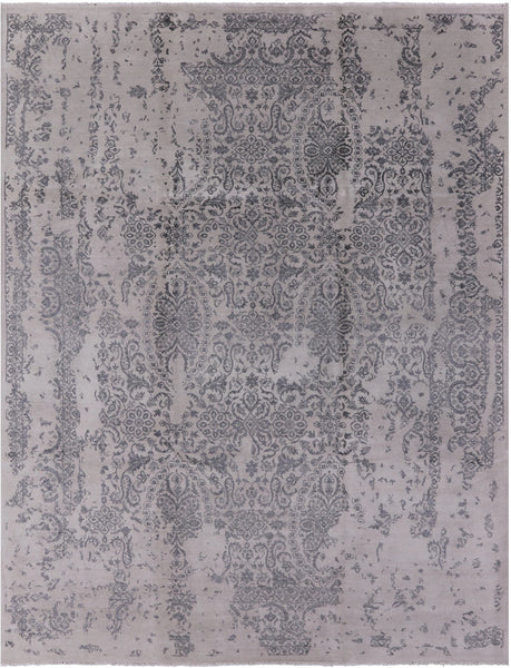 Grey Modern Wool & Silk Area Rug - 9' 0" X 11' 10" - Golden Nile
