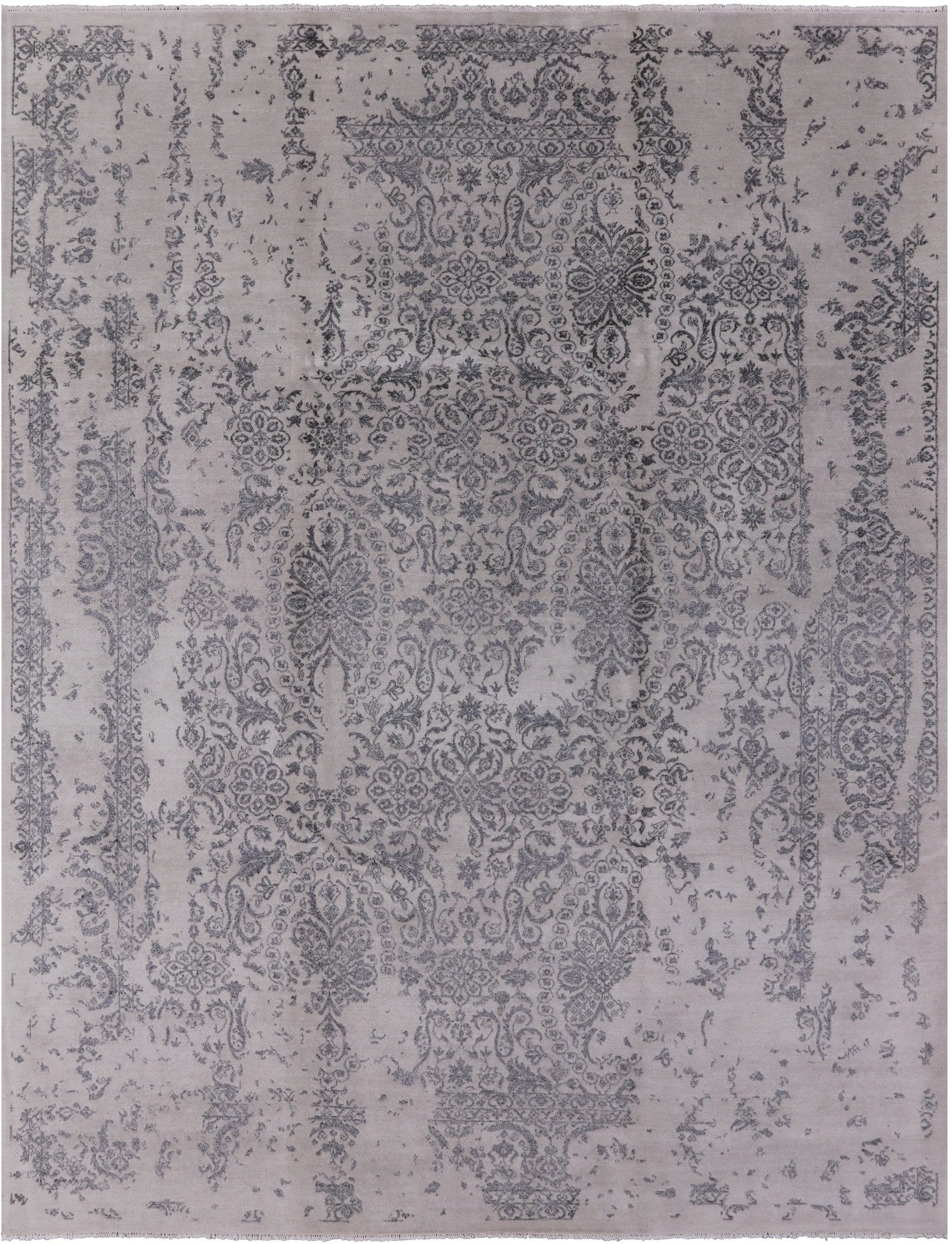 Grey Modern Wool & Silk Area Rug - 9' 0" X 11' 10" - Golden Nile