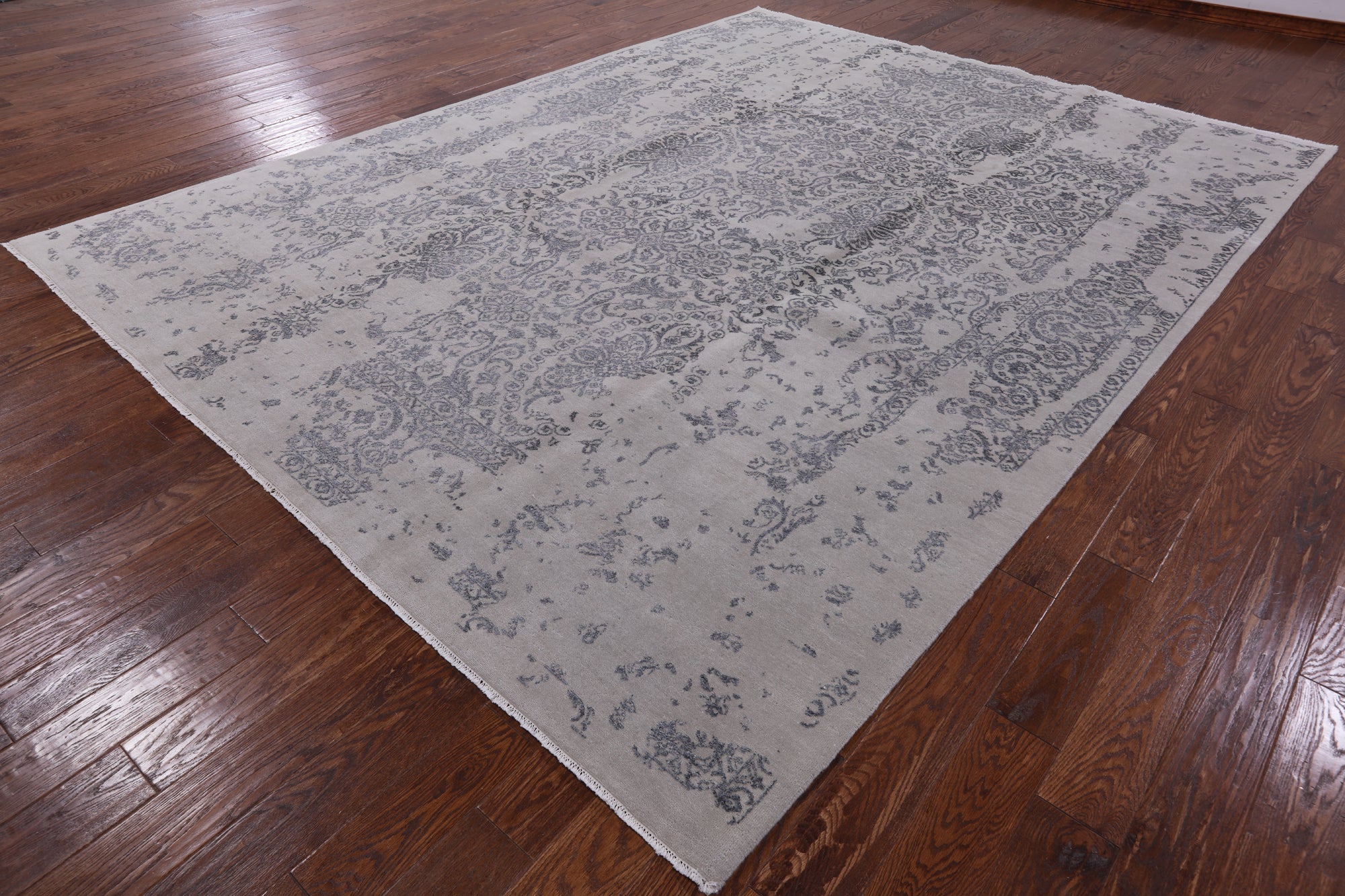 Grey Modern Wool & Silk Area Rug - 9' 0" X 11' 10" - Golden Nile