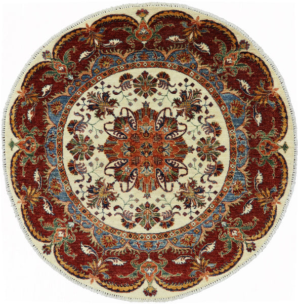 4' 4" X 4' 4" Handmade Round Super Fine Kazak Oriental Wool Rug - Golden Nile