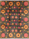 Black William Morris Hand Knotted Wool Area Rug - 8' 1" X 10' 7" - Golden Nile