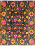 Black William Morris Hand Knotted Wool Area Rug - 8' 1" X 10' 7" - Golden Nile
