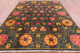 Black William Morris Hand Knotted Wool Area Rug - 8' 1" X 10' 7" - Golden Nile