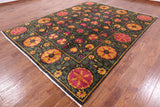 Black William Morris Hand Knotted Wool Area Rug - 8' 1" X 10' 7" - Golden Nile