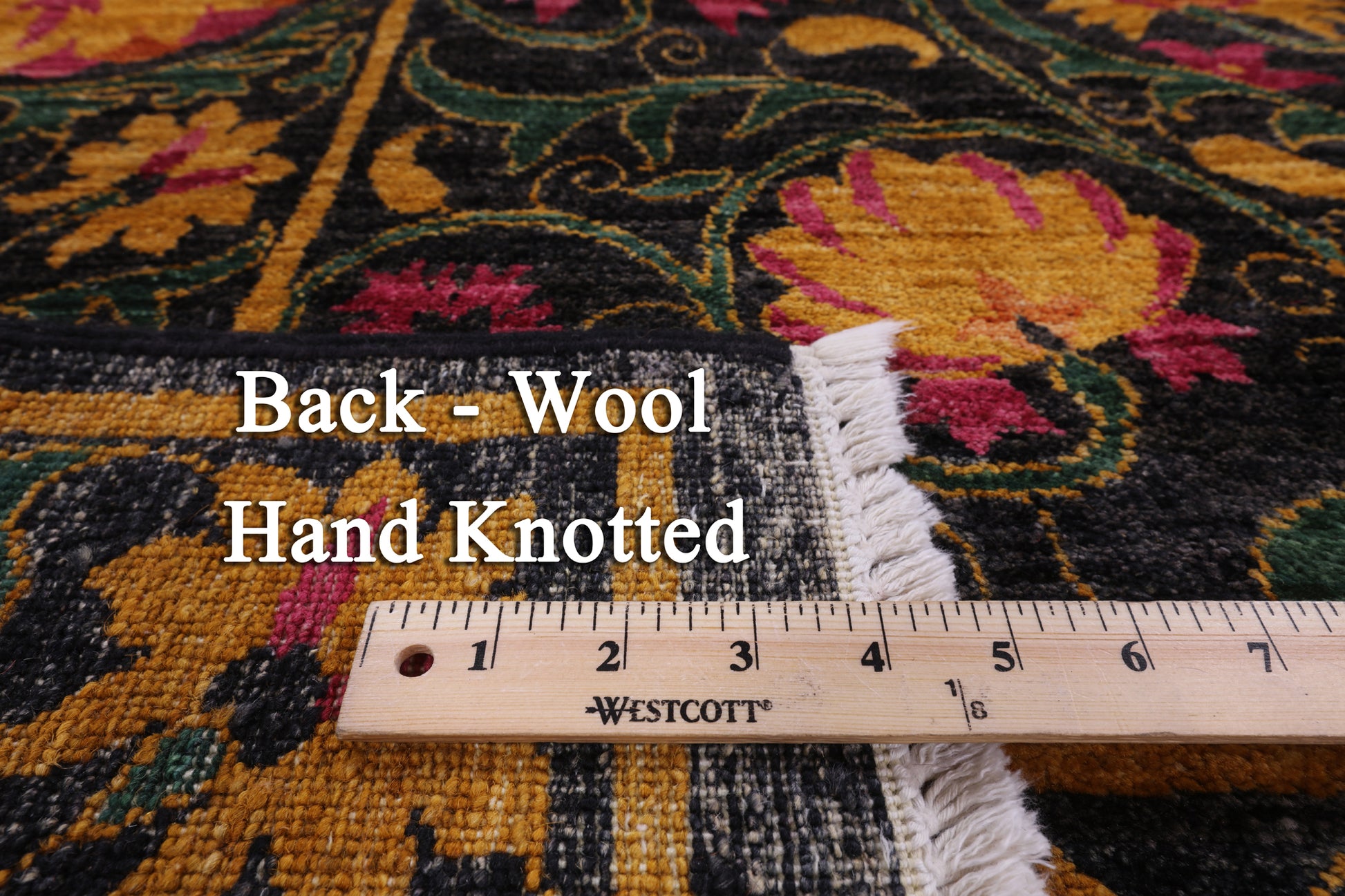 Black William Morris Hand Knotted Wool Area Rug - 8' 1" X 10' 7" - Golden Nile