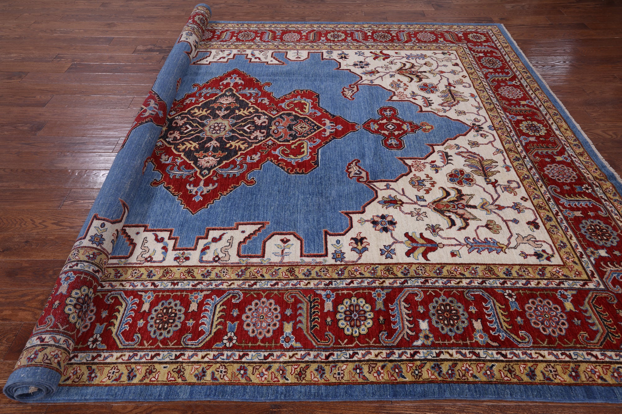 Blue Fine Serapi Hand Knotted Wool Rug - 8' 10" X 11' 9" - Golden Nile