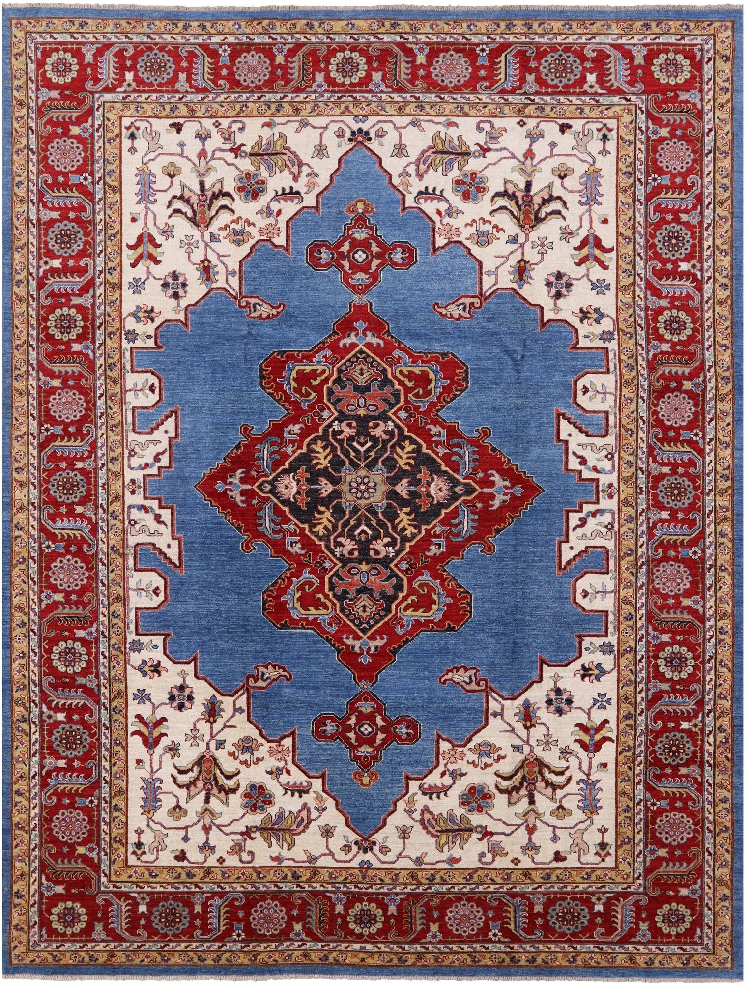 Blue Fine Serapi Hand Knotted Wool Rug - 8' 10" X 11' 9" - Golden Nile