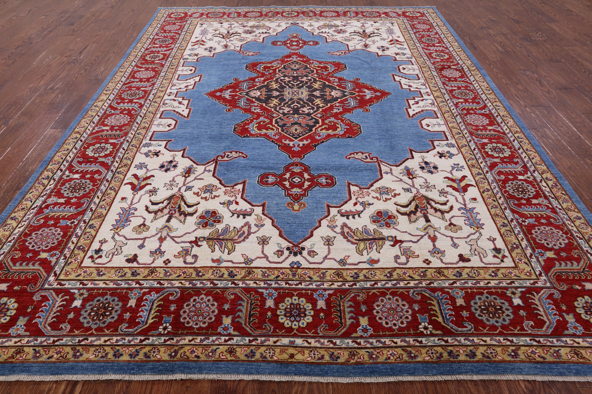 Blue Fine Serapi Hand Knotted Wool Rug - 8' 10" X 11' 9" - Golden Nile