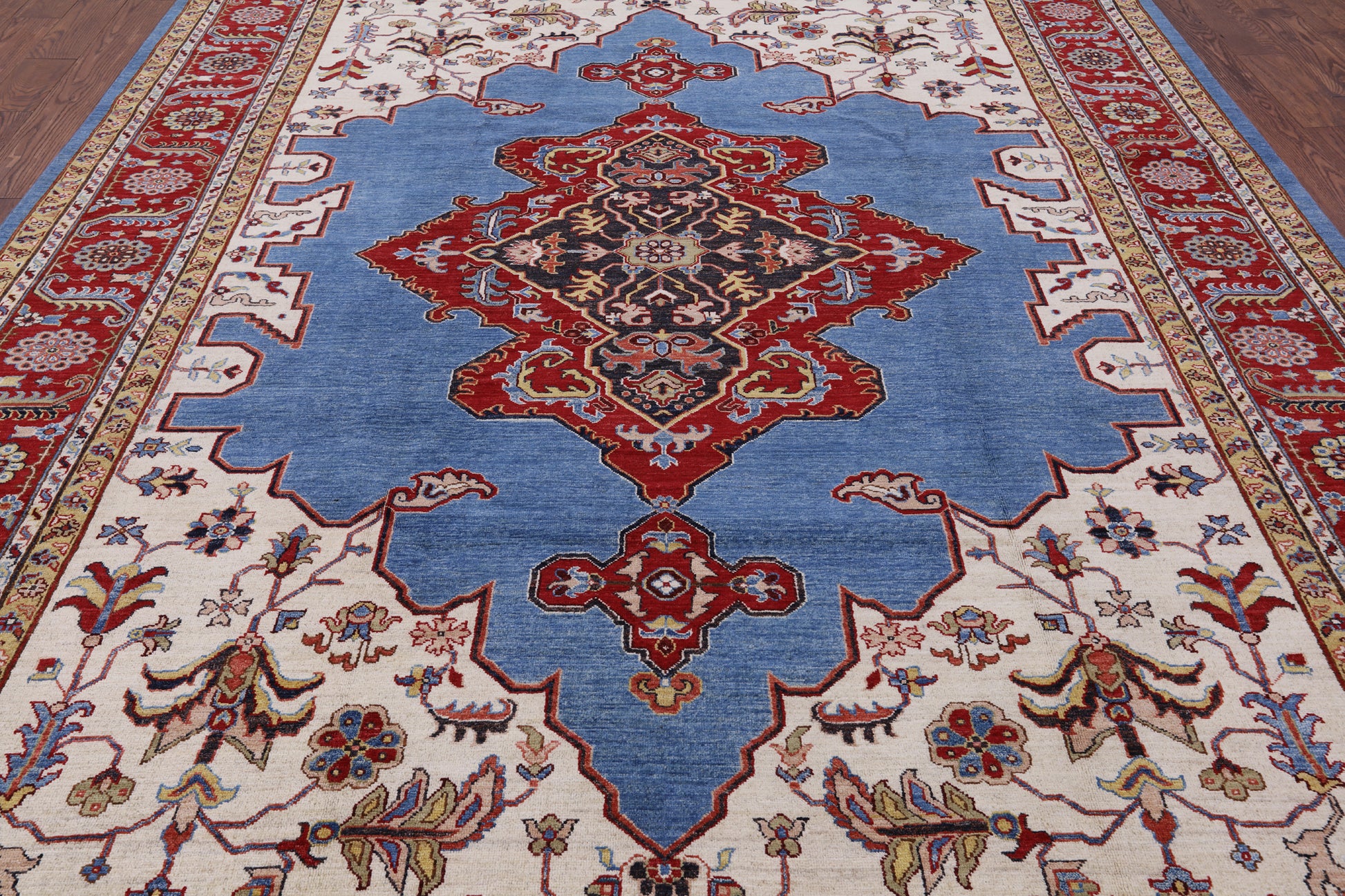Blue Fine Serapi Hand Knotted Wool Rug - 8' 10" X 11' 9" - Golden Nile