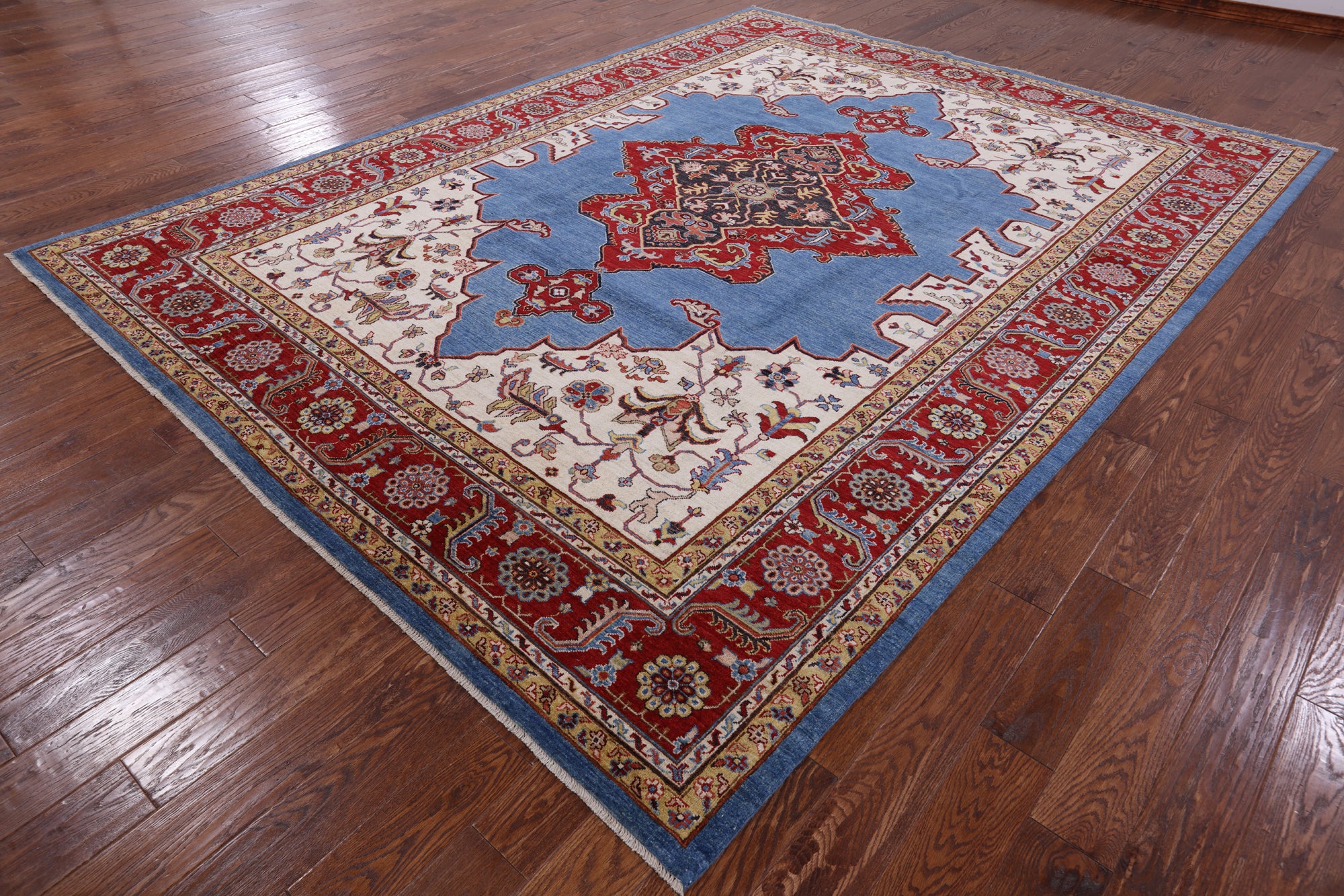 Blue Fine Serapi Hand Knotted Wool Rug - 8' 10" X 11' 9" - Golden Nile